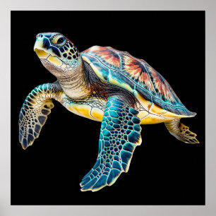 Fina Swimming Tortoise Illustration Poster