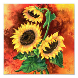 Fina tre solblommor - konstmålning fototryck