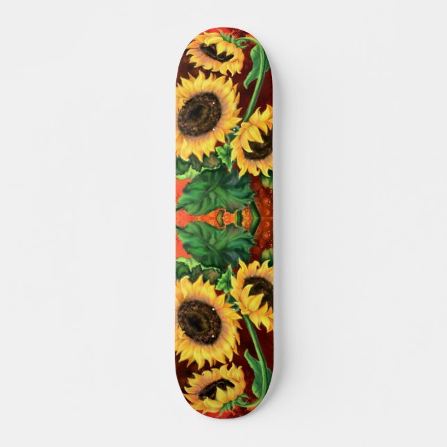 Fina tre solblommor Skateboard - Målning (Framsida)