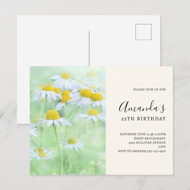 Fina tusenskönor på ett fält födelsedagsinbjudan vykort (Fram/baksida)