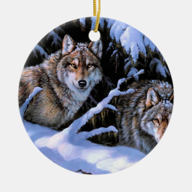 Fina två Vargar målningar Julgransprydnad Keramik (Framsidan)