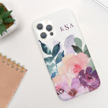 Fina vattenfärgade botaniska Blommigtar   Monogram<br><div class="desc">Det här vackra telefonfodralet har en klassisk vit bakgrund,  en vacker botanisk bukett i skuggor av grönt,  rosa och lila med ditt monogram i elegant typografi. Lägg till initialer för att anpassa den här designen. Det är också en underbar födelsedag eller helgdag gåva!</div>