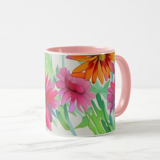 Fina vattenfärgblommor rosafish personalize mugg (Framsida höger)