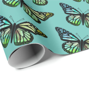 Fina vattenfärgen Butterflies Mönster Gree Guld Presentpapper