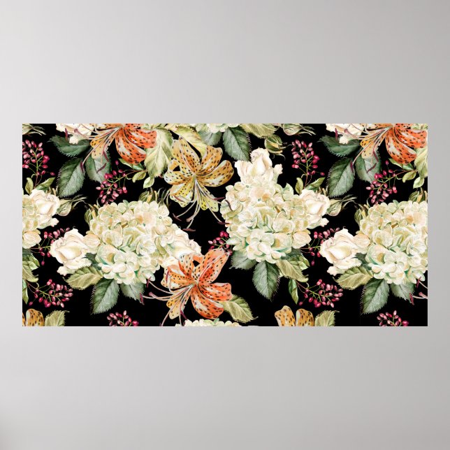 Fina vattenfärgen mönster med blommor av hydra poster (Framsidan)