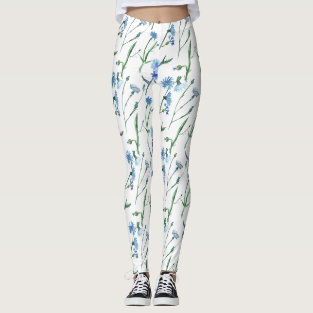 Fina vattenfärgkornblommor leggings (Framsida)