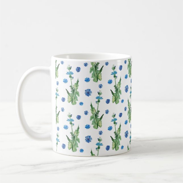 Fina vattenfärgkornblommor mönster kaffemugg (Vänster)