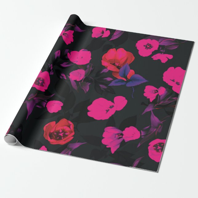 Fina vattenfärgtulpanblommor, sömlös patron presentpapper (Utrullad)