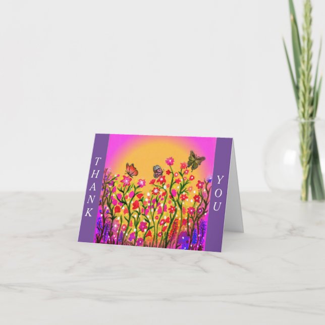 Fina vilda blommor med Butterfly-vänner Tack Kort (Framsida)