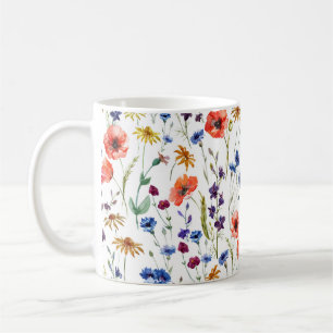 Fina vilda blommor, vattenfärg, vallmo, kornblomm kaffemugg