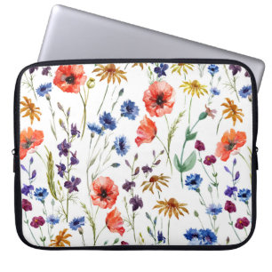 Fina vilda blommor, vattenfärg, vallmo, kornblomma laptop fodral