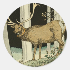 Fina Vintage Elk Illustration Woodland Creatures Runt Klistermärke