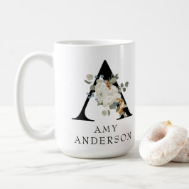 Fina vita Blommigten Guld accents Monogram A Kaffemugg