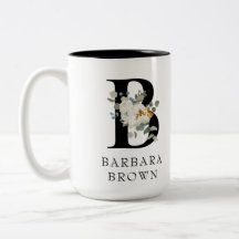 Fina vita Blommigten Guld accents Monogram B