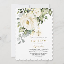 Fina vita blommor Guld Kor Flickor Baptism i Inbjudningar