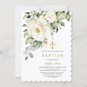 Fina vita blommor Guld Kor Flickor Baptism i Inbjudningar