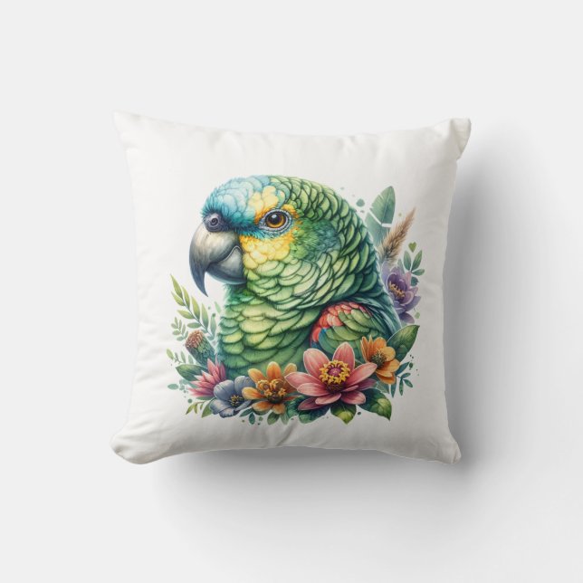 Fina Watercolor Amazon Parrot Kudde (Framsida)