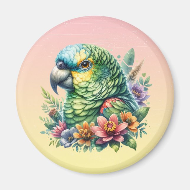 Fina Watercolor Amazon Parrot Magnet (Framsidan)