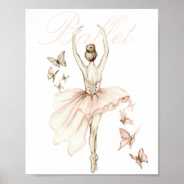 Fina Watercolor Ballerina och Butterflies Poster