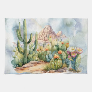 Fina Watercolor Desert Cacti Scenery Kökshandduk