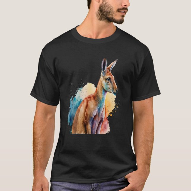 Fina Watercolor Kangaroo Porträtt T Shirt (Framsida)