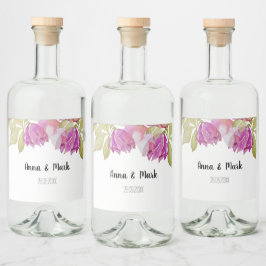 Fina Watercolor Rosa Flowers Hand-målad Spritflaskor Etikett