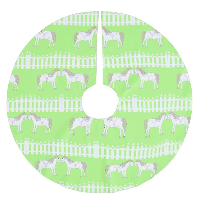 Fina White Bröllop Horses Patterned Julgransmatta Borstad Polyester (Framsidan)