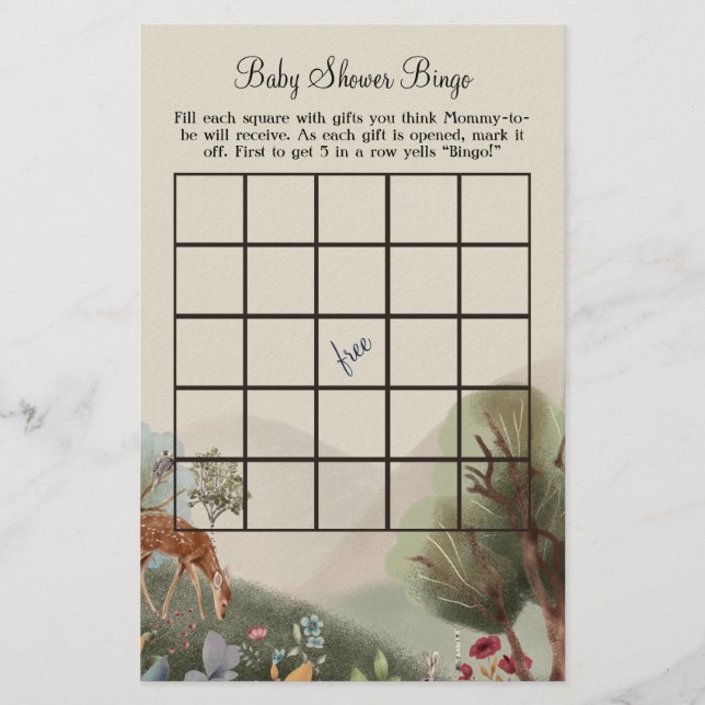 Fina Woodland Illustration Baby Bingo Flyer (Framsidan)