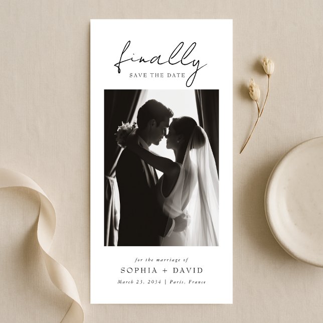 Finally | Black and White Bookmark Photo Wedding Spara Datumet (Skapare uppladdad)