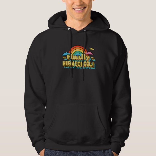 FINALLY HIGH SCHOOL STUDENT RETRO GROOVY HOODIE (Framsida)