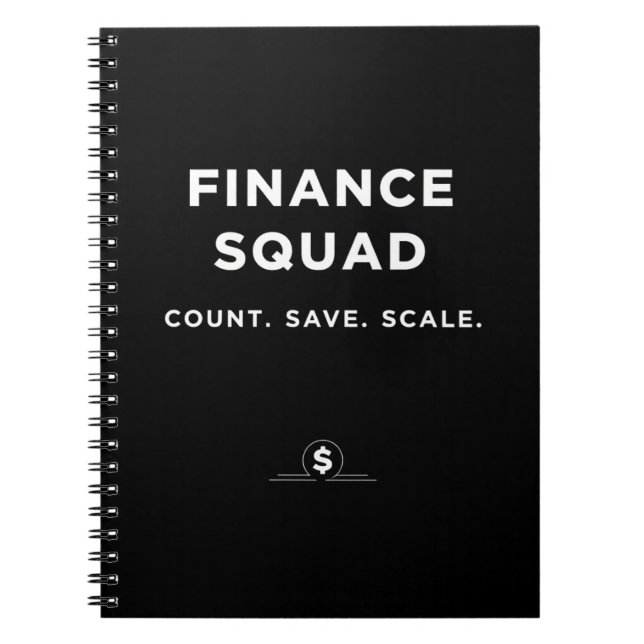 Finance Squad – Count. Save. Scale Anteckningsbok (Framsidan)