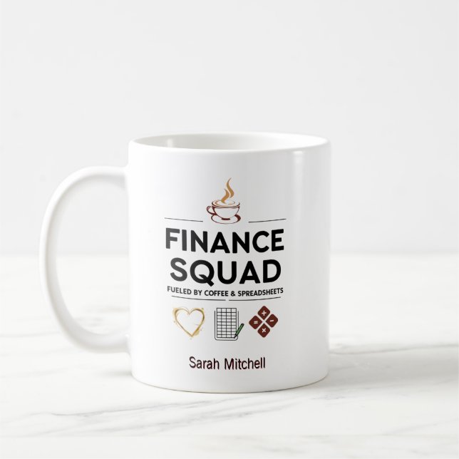 Finance Squad Personligt Kaffe & Kalkylblad Kaffemugg (Vänster)