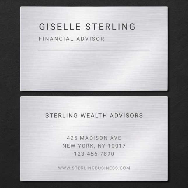Financial Advisor Silver Metallic Professional Visitkort (Skapare uppladdad)