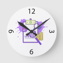 Financial Analysis Report Money Magnifying Glass Rund Klocka