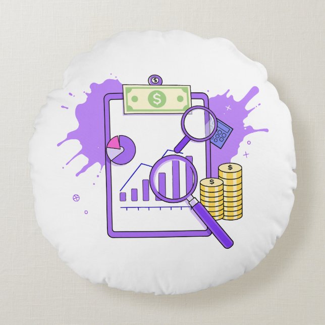 Financial Analysis Report Money Magnifying Glass Rund Kudde (Framsidan)