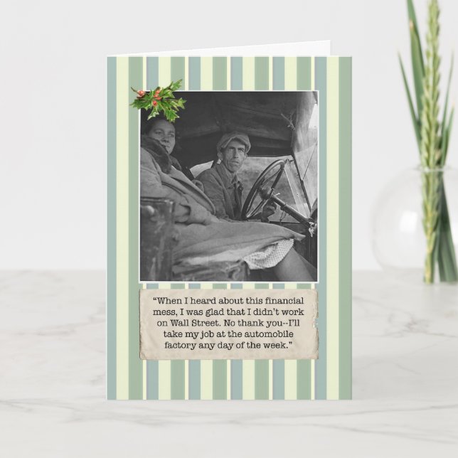 Finansiell krisjulkort med den Auto arbetaren Helgkort (Framsida)