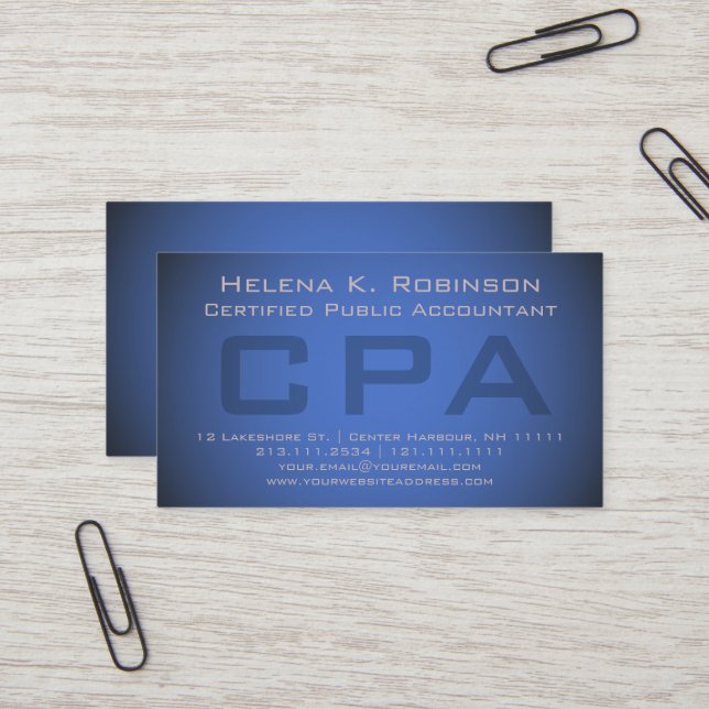 Finansiell rådgivare för Elegent blåttrevisor CPA Visitkort (Fram/Back In Situ)