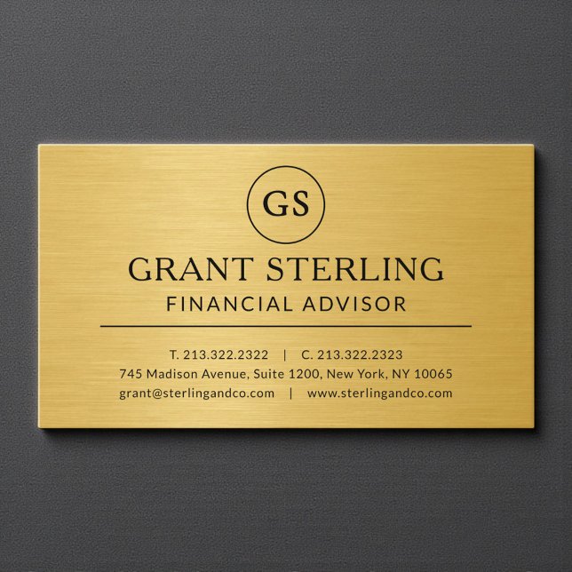 Finansiell rådgivare Guld Metallisk Lyx Monogram Visitkort (Skapare uppladdad)