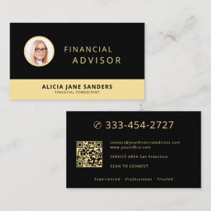 Finansiell rådgivare lyx svart guld foto QR-kod Visitkort