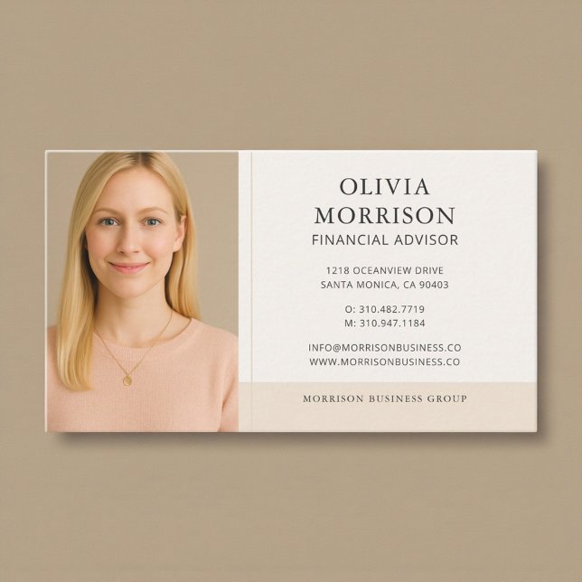 Finansiell rådgivare Neutral Beige Foto Visitkort (Skapare uppladdad)