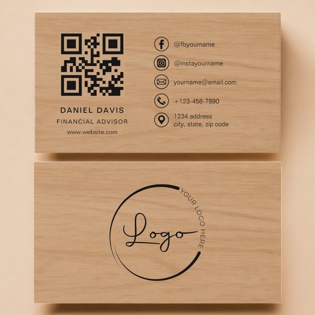 Finansiell rådgivare Trä Professional QR-kod Visitkort (Skapare uppladdad)