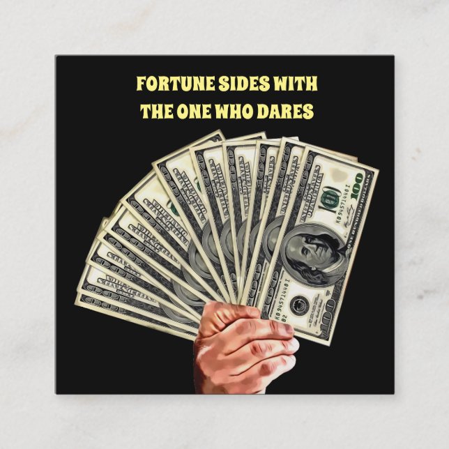 finansiering av hand som innehar hundra dollar i v fyrkantigt visitkort (Framsida)