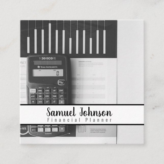 Finansieringsplaneraren för redovisning av förmöge fyrkantigt visitkort (Framsida)