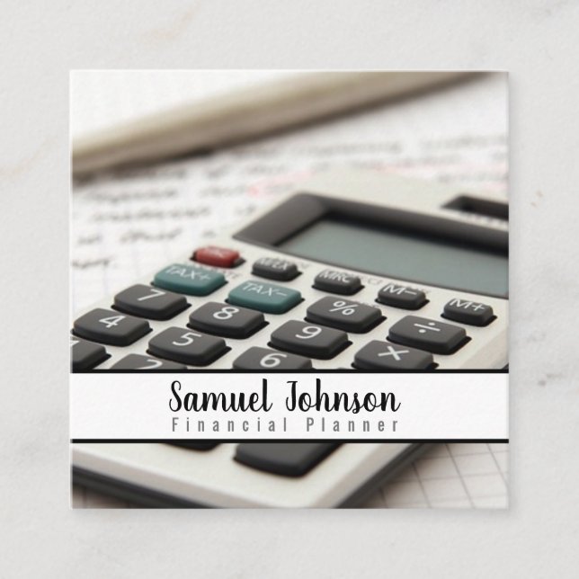 Finansieringsplaneraren för redovisning av förmöge fyrkantigt visitkort (Framsida)