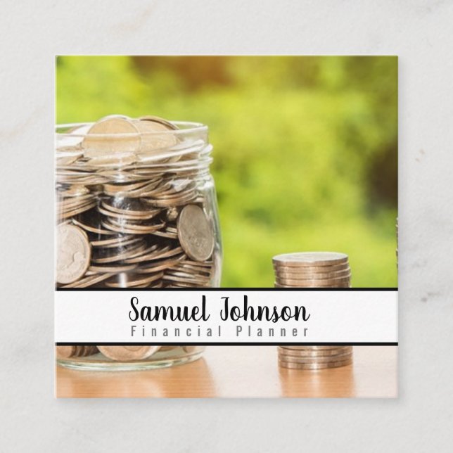 Finansieringsplaneraren för redovisning av förmöge fyrkantigt visitkort (Framsida)