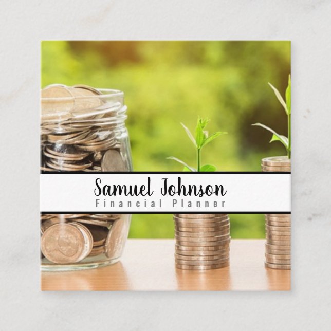 Finansieringsplaneraren för redovisning av förmöge fyrkantigt visitkort (Framsida)