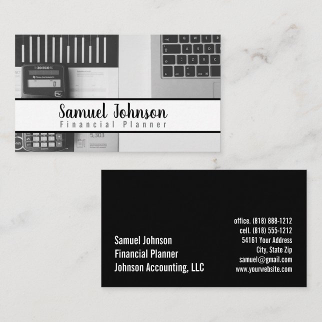 Finansieringsplaneraren för redovisning av förmöge visitkort (Fram/baksida)