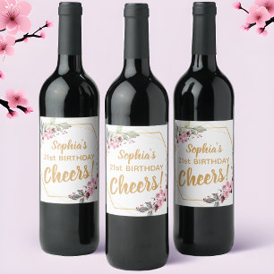 Finare 21:a födelsedagen Vin - Blommarna Cherry Vinflaska Etikett
