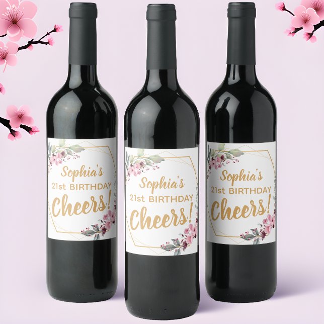Finare 21:a födelsedagen Vin - Blommarna Cherry Vinflaska Etikett (Raise a Glass to the Blossoming Joy! 🌸🍷)