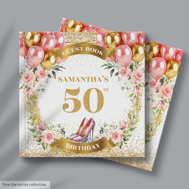 Finare 50:e födelsedagsgästen Bok med Boho Flowers (Fancy 50th Birthday Guest Book With Boho Flowers)